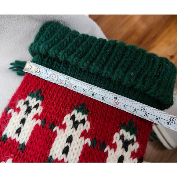 Vintage Long Crochet Christmas Stocking Red Green Snowman Taiwan Tassle - Picture 10 of 11